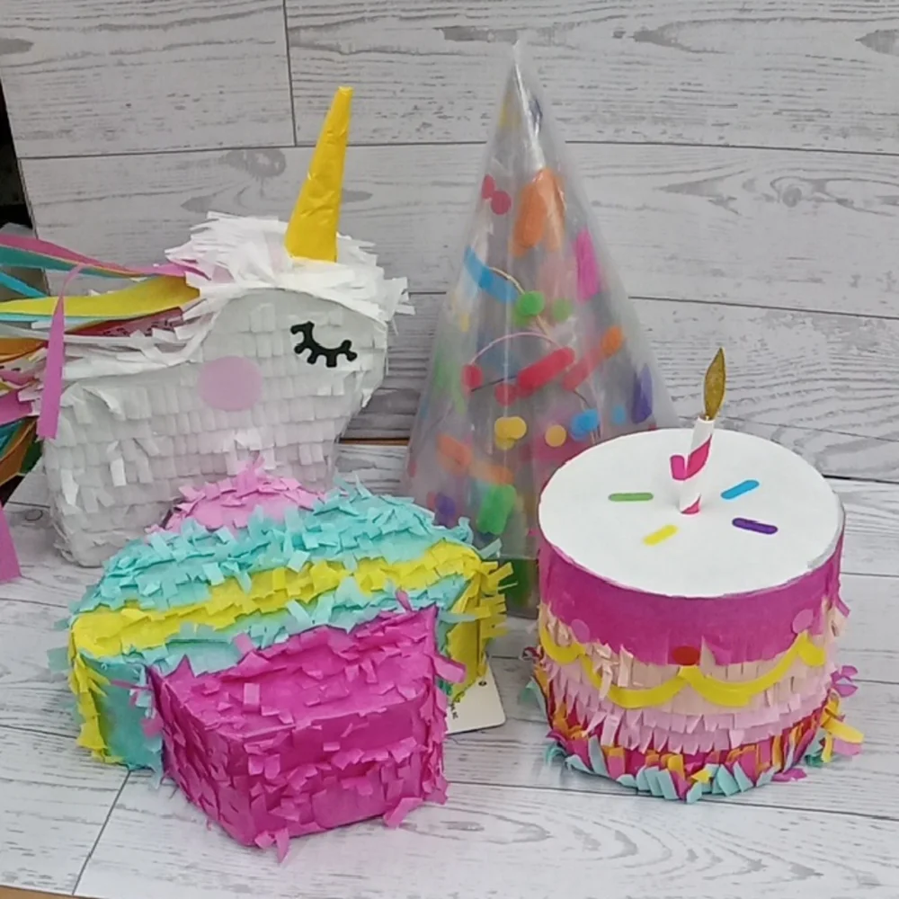 Colorful Unicorn and Cake Piñata Set